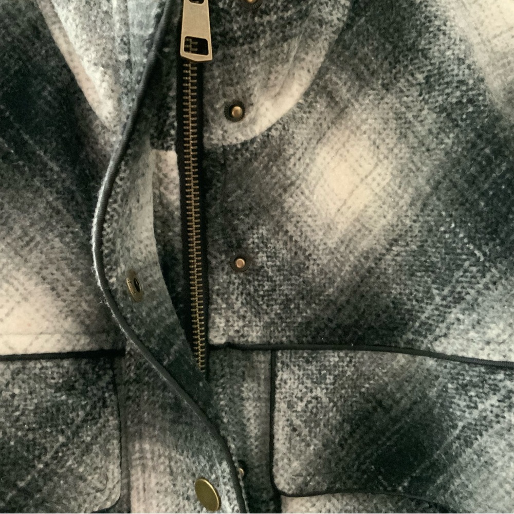 W.A.Y Wonderful & Young Bomber Jacket Black White Plaid Full Zip Grunge Y2K Sz M - Picture 9 of 12